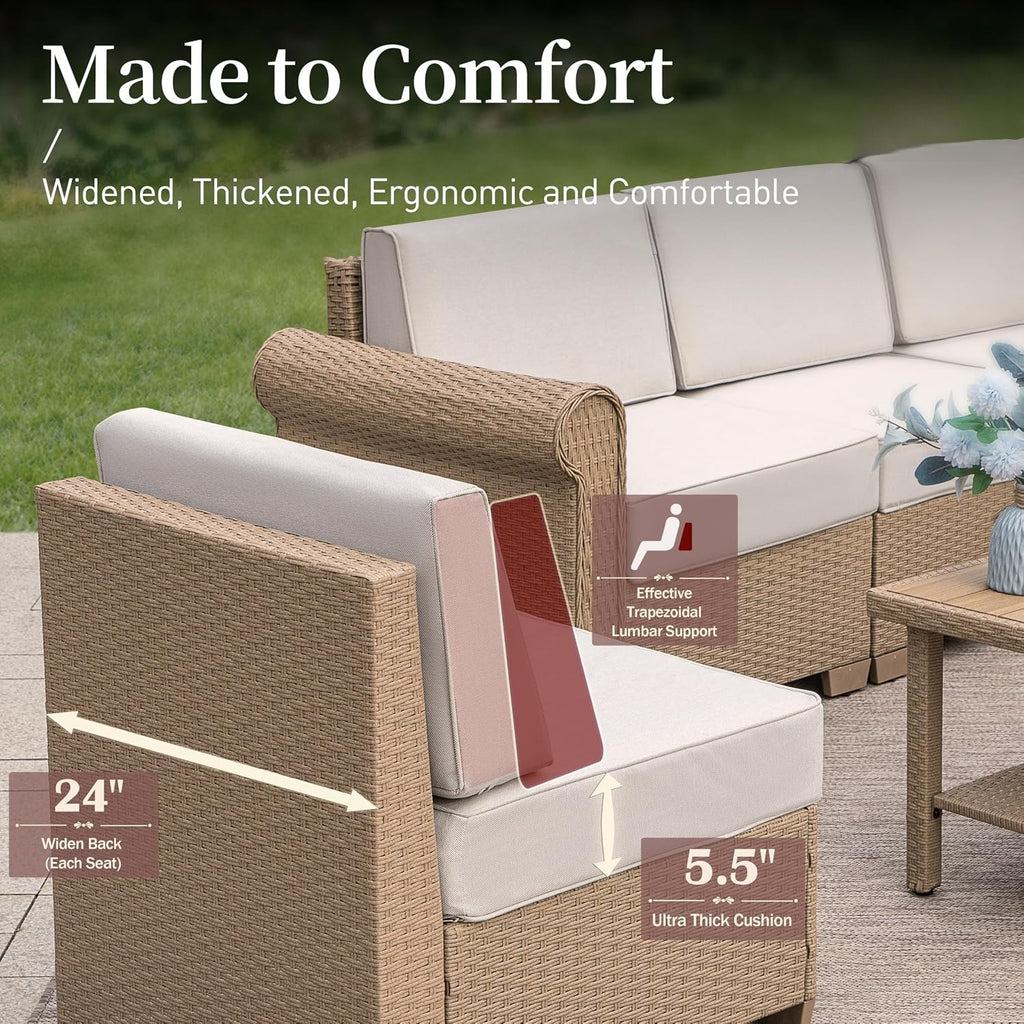 6‑Piece Beige Wicker Patio Furniture Set