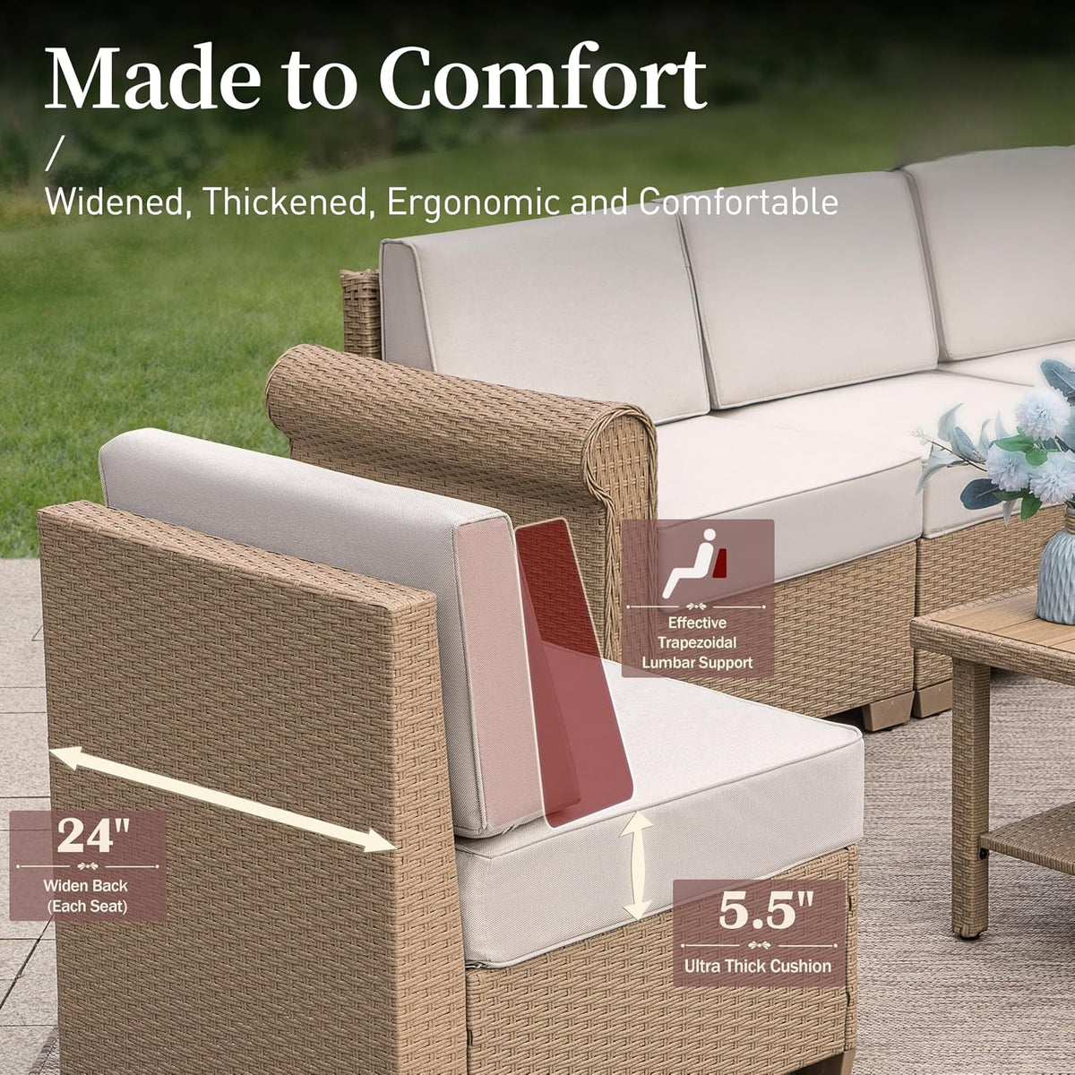6‑Piece Beige Wicker Patio Furniture Set