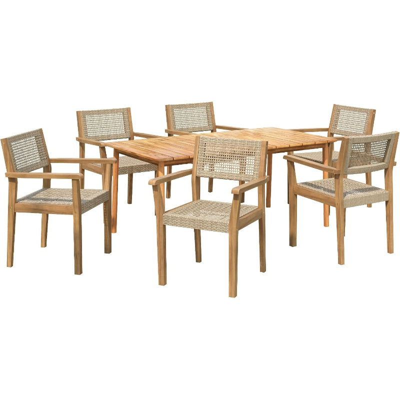 7‑Piece Acacia Wood Patio Dining Set