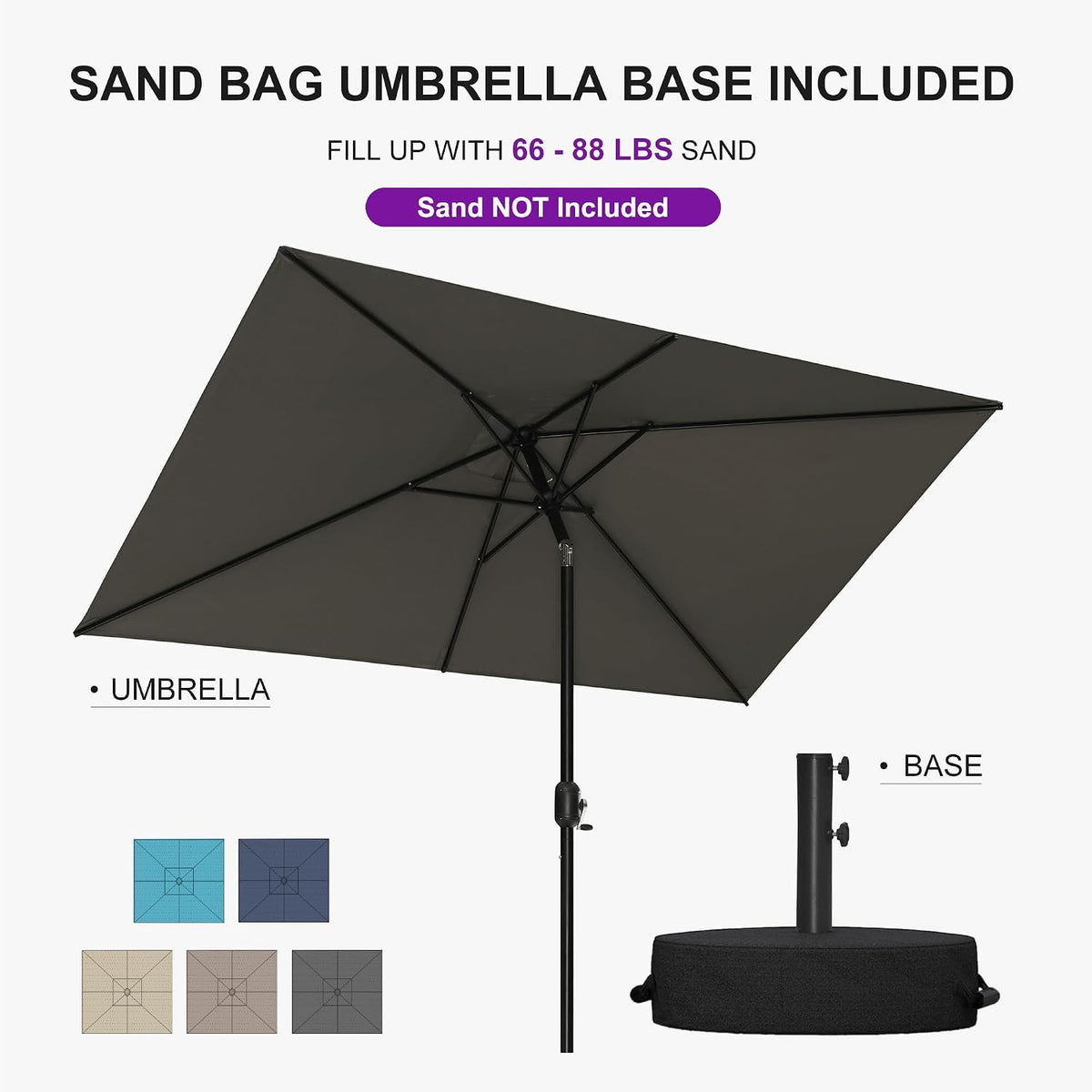 5'x8' Aluminum Patio Umbrella With Base
