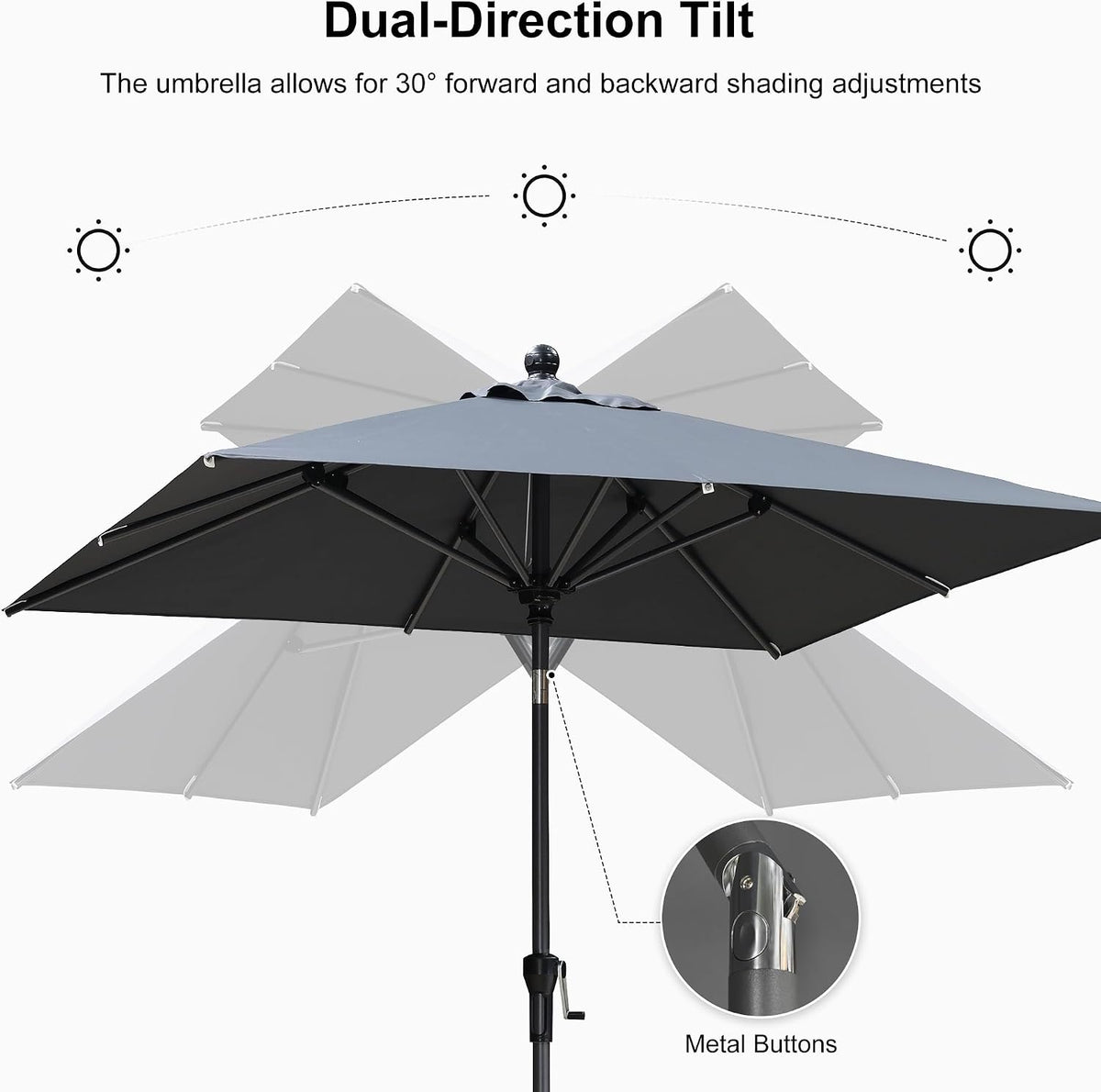 6.5FT Square Dual‑Tilt Patio Market Umbrella