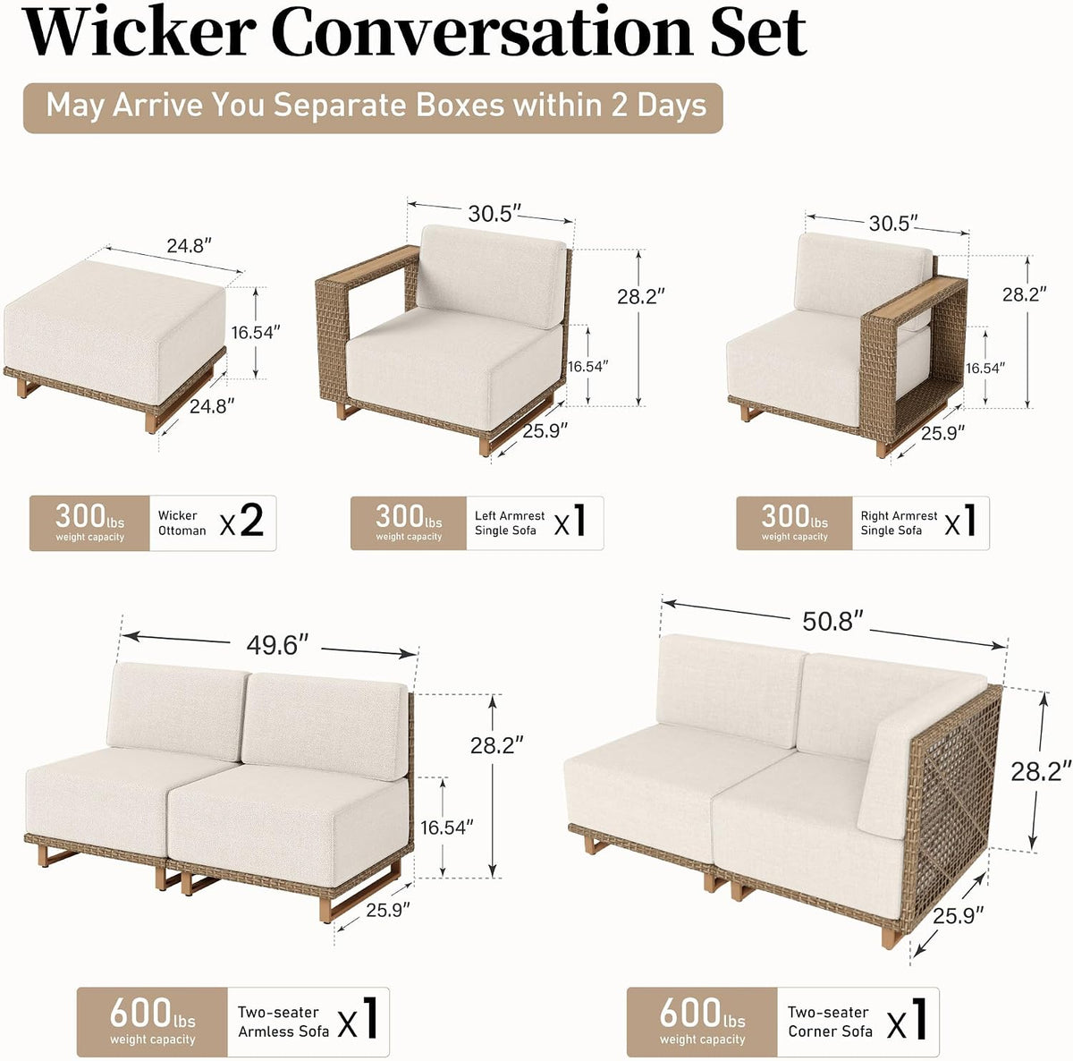 8‑Piece Beige Thick‑Cushion Patio Sectional Set