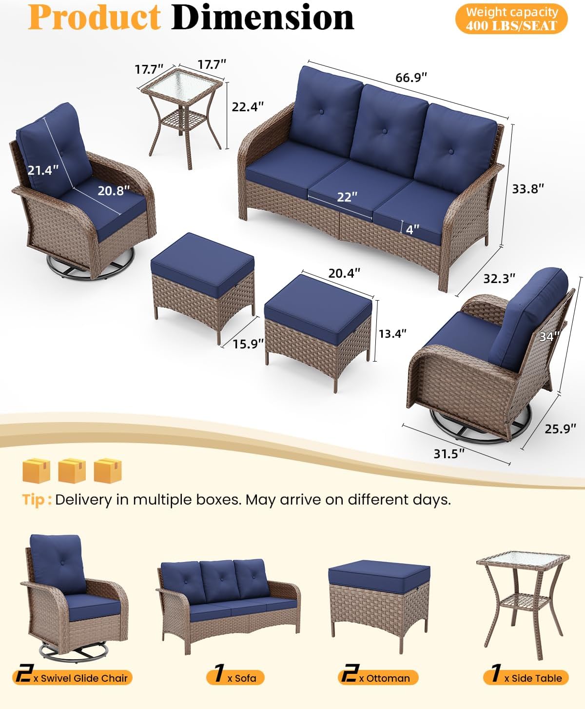 6‑Piece Wicker Swivel Rocker Patio Furniture Set