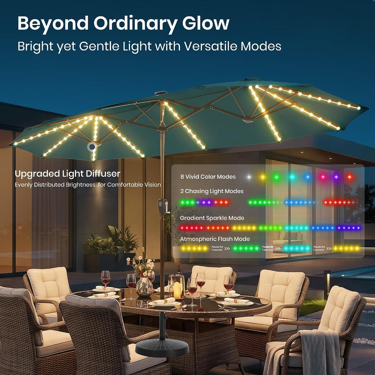 13FT Solar Color‑Changing Patio Umbrella