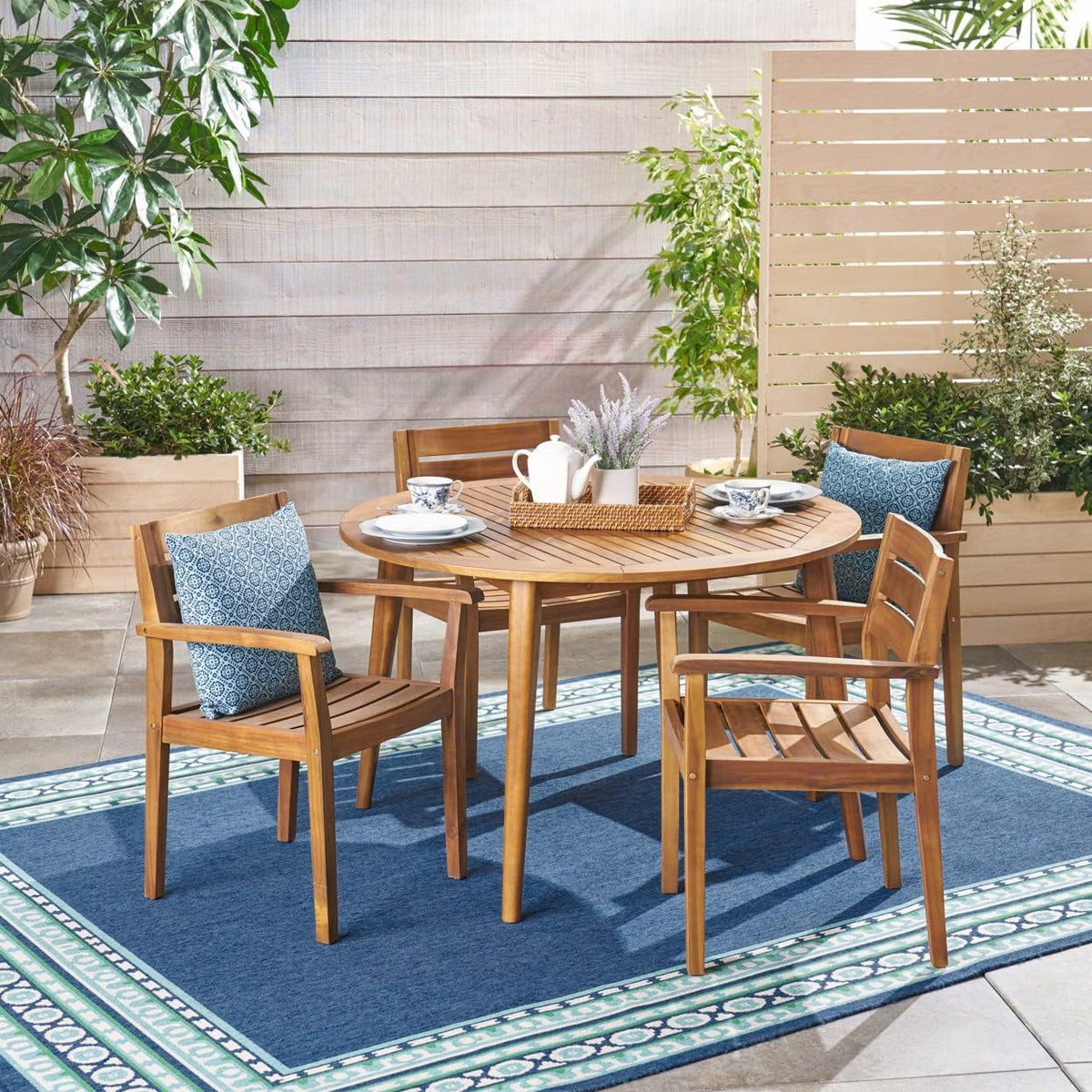 5‑Piece Acacia Wood Patio Dining Set