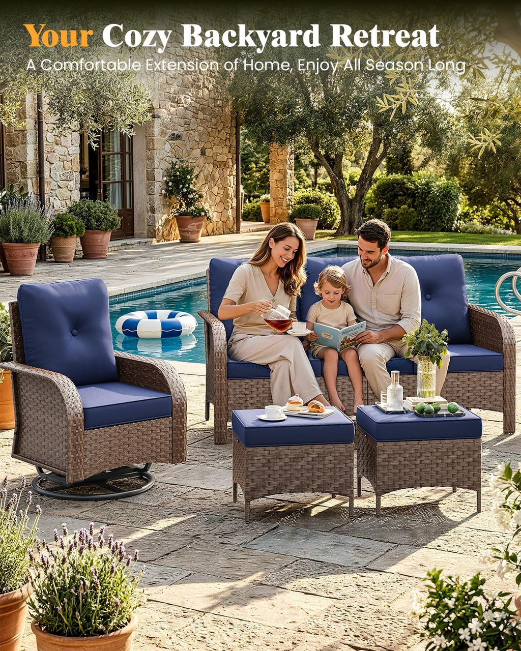 6‑Piece Wicker Swivel Rocker Patio Furniture Set