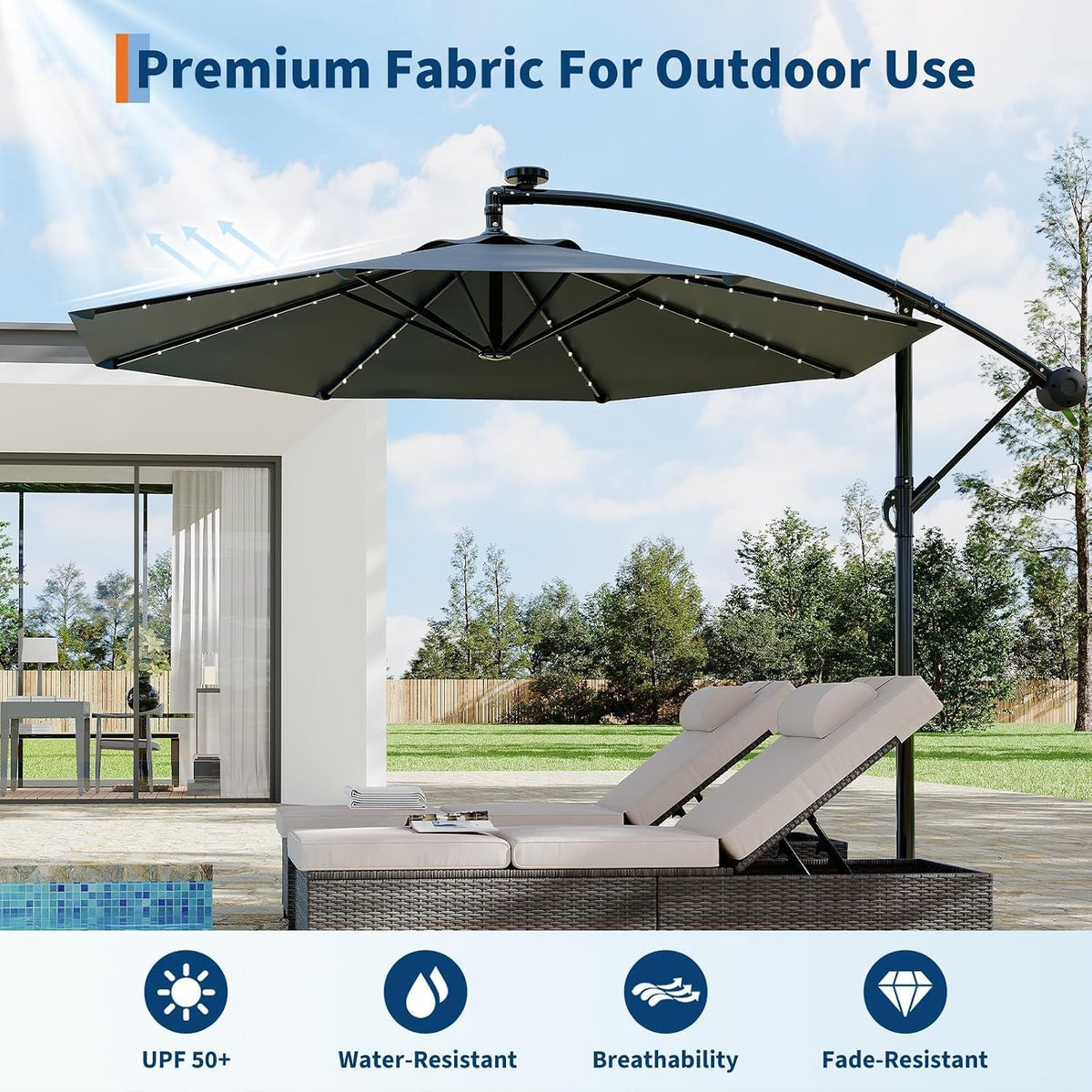 15FT Double‑Sided Solar LED Patio Umbrella