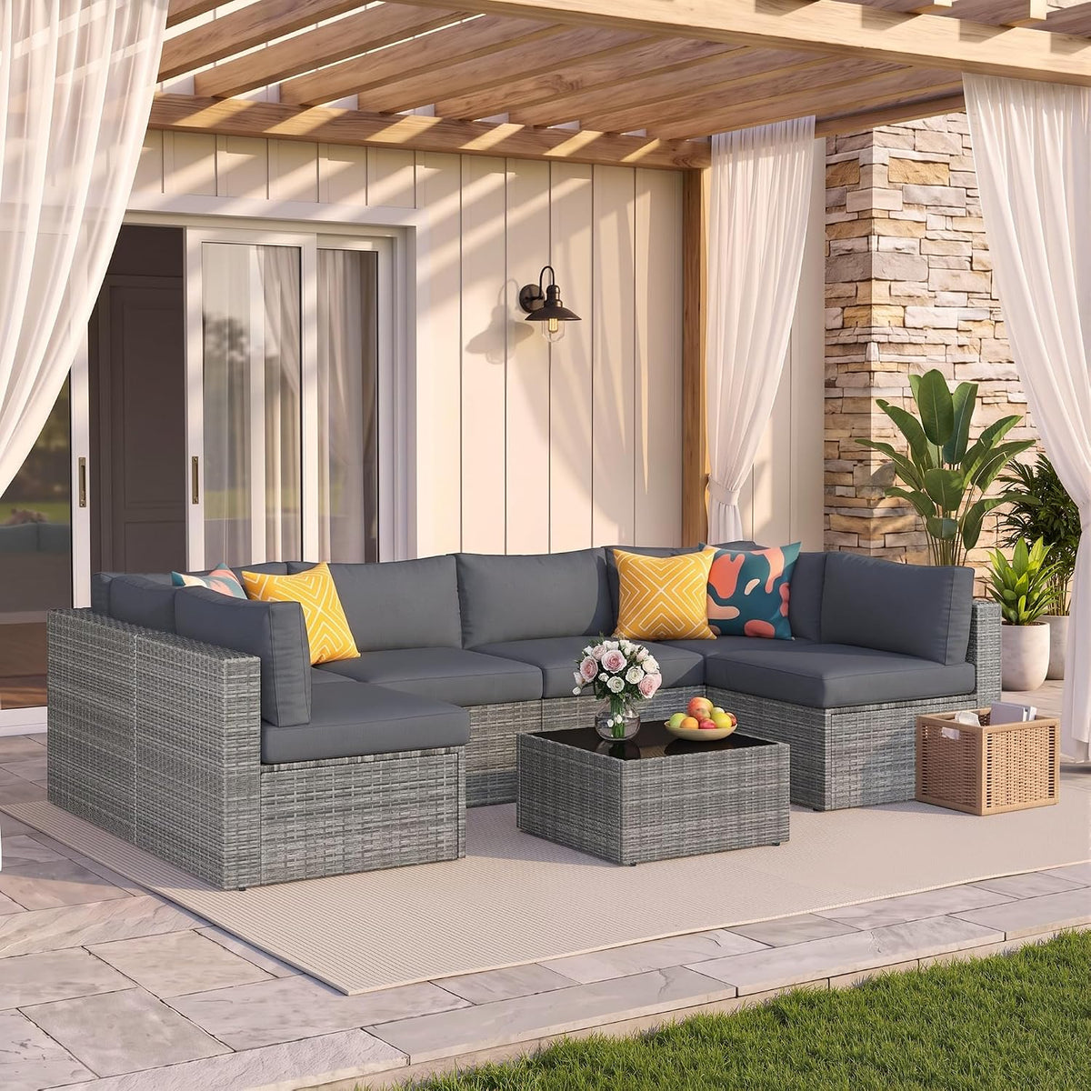 7‑Piece All‑Weather Wicker Patio Furniture Set