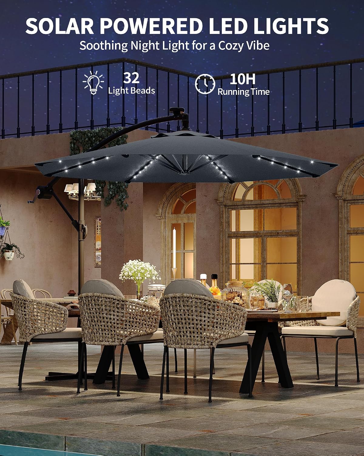 15FT Double‑Sided Solar LED Patio Umbrella