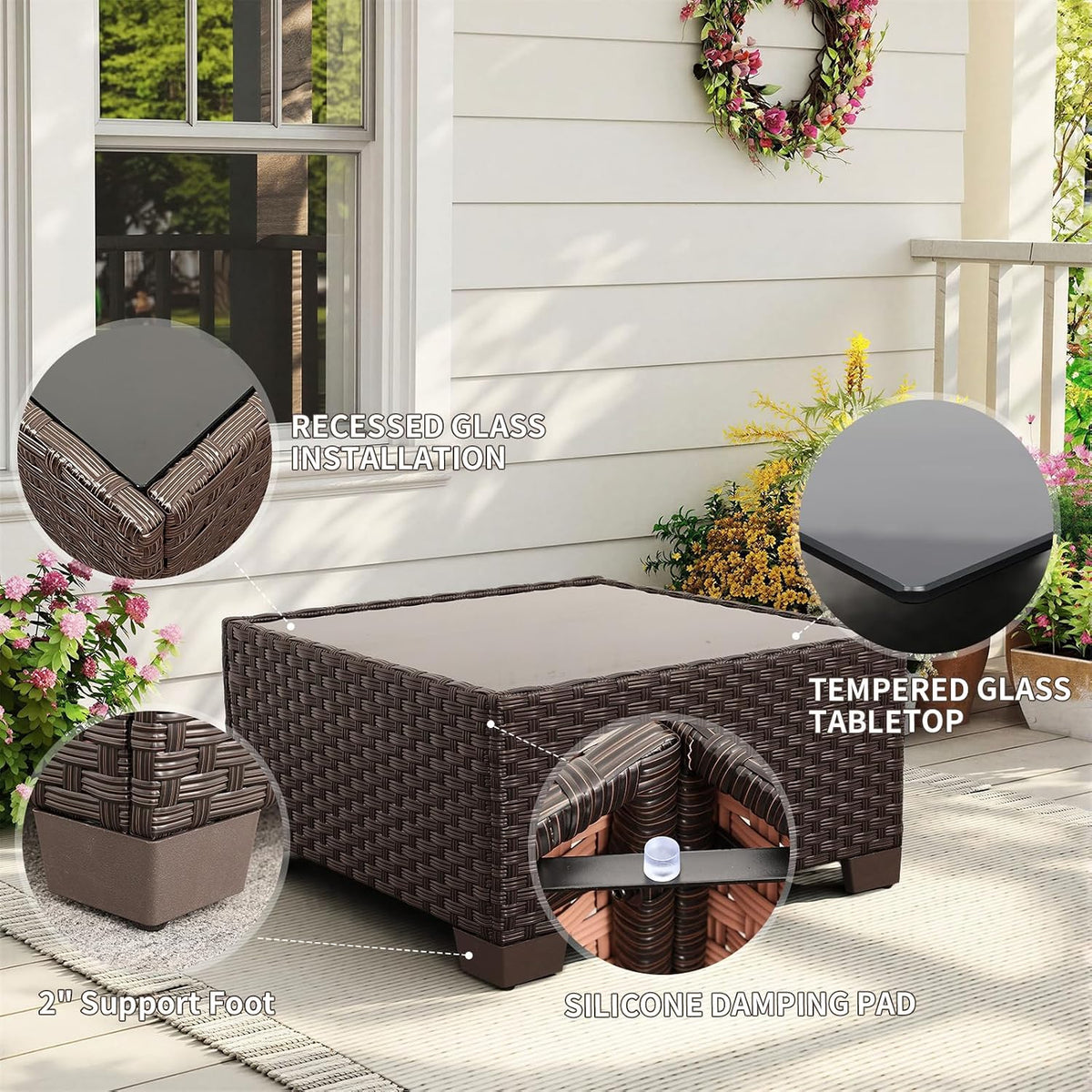 9‑Piece Brown HDPE Wicker Patio Furniture Set