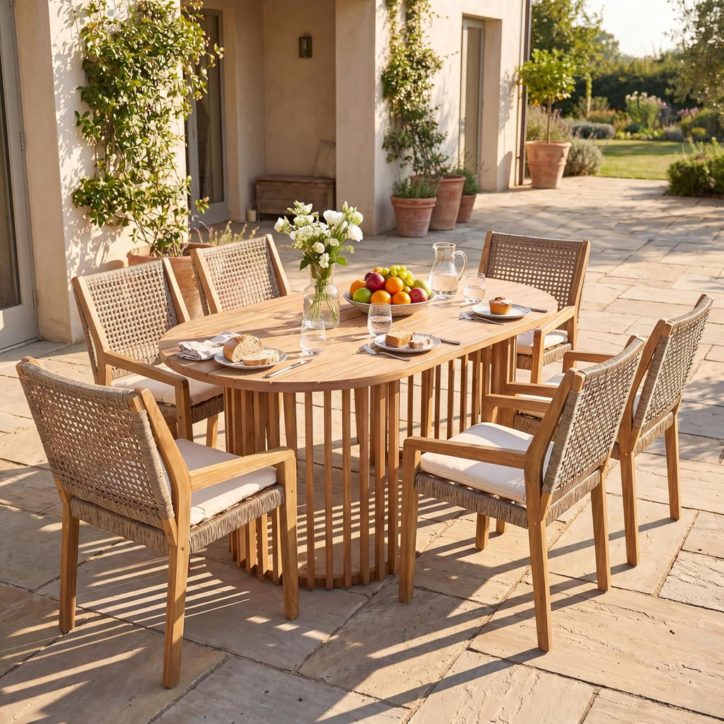 7‑Piece Light Teak Acacia Patio Dining Set