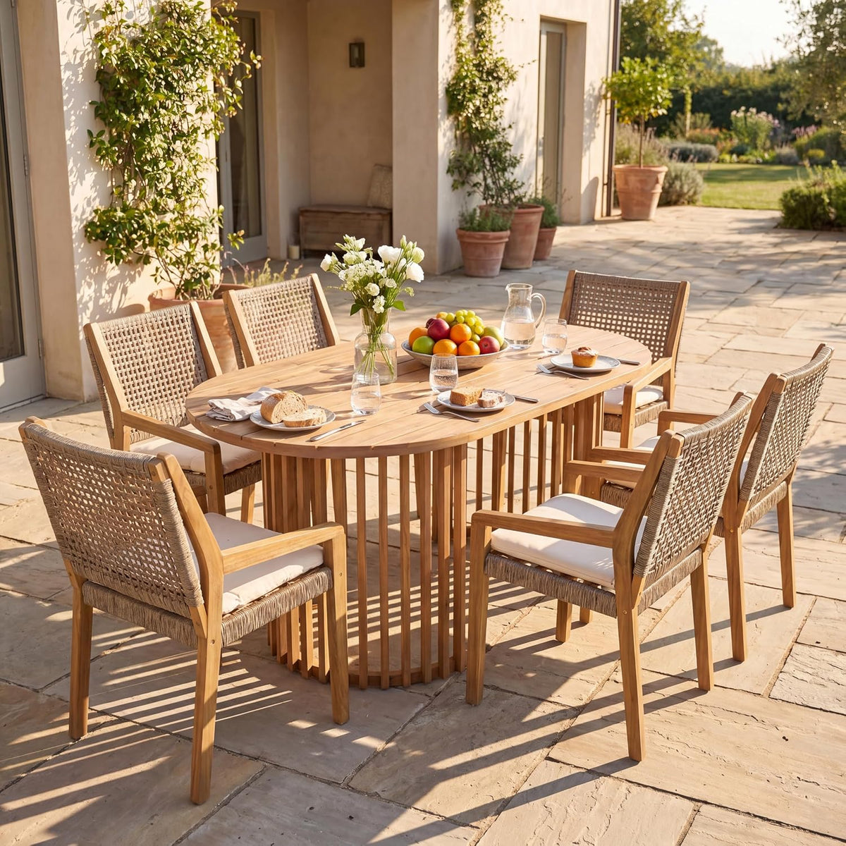 7‑Piece Light Teak Acacia Patio Dining Set
