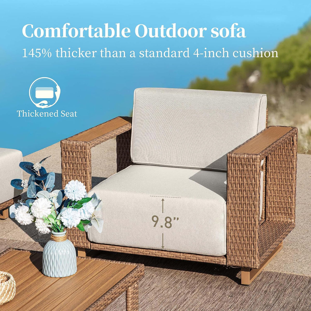 8‑Piece Beige Thick‑Cushion Patio Sectional Set