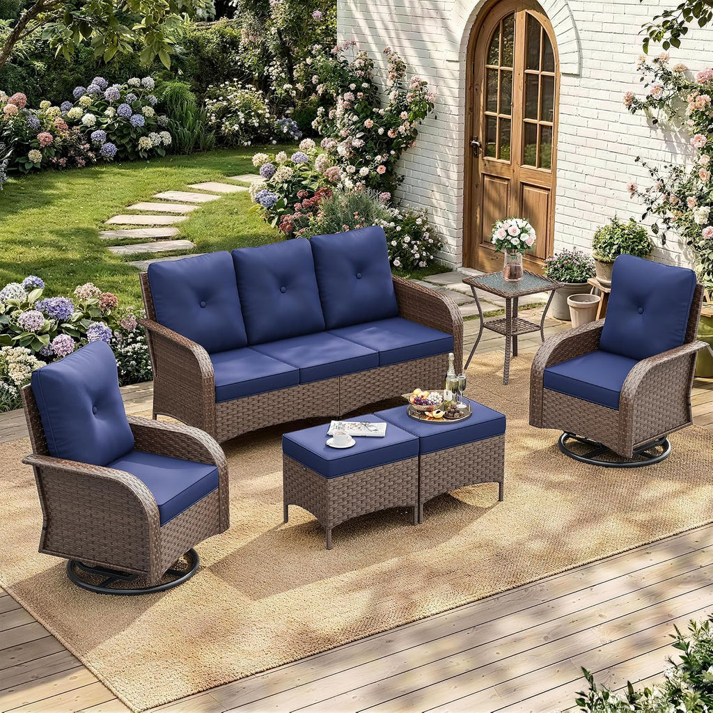 6‑Piece Wicker Swivel Rocker Patio Furniture Set