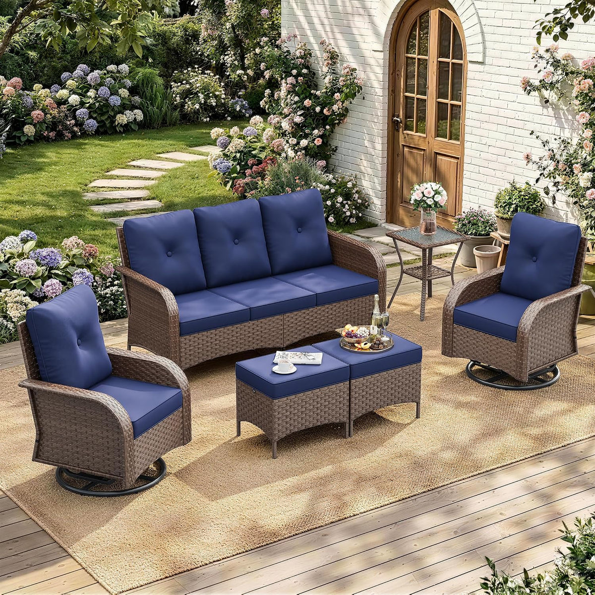 6‑Piece Wicker Swivel Rocker Patio Furniture Set