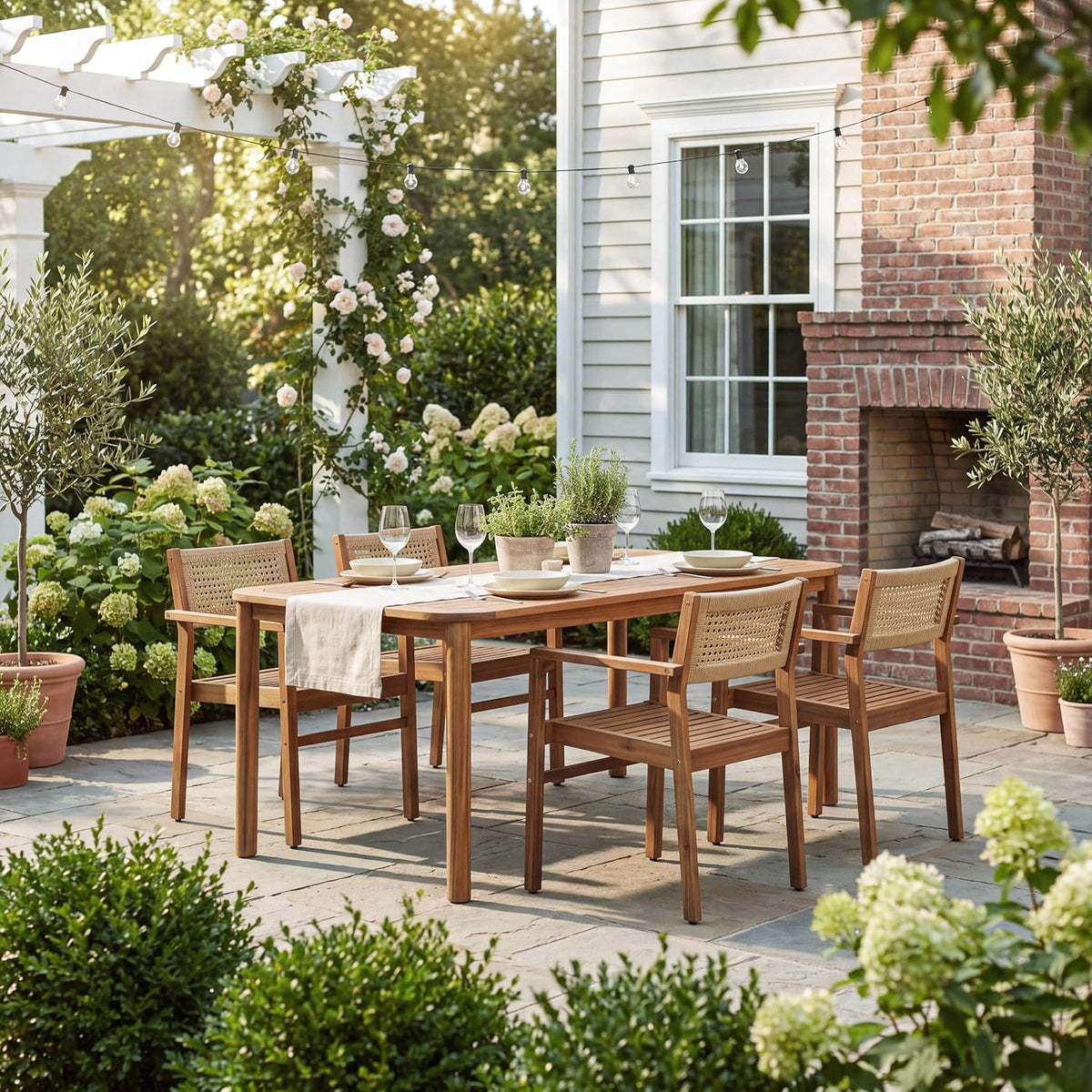 Knight Home Acacia Wood 4‑Piece Patio Dining Set