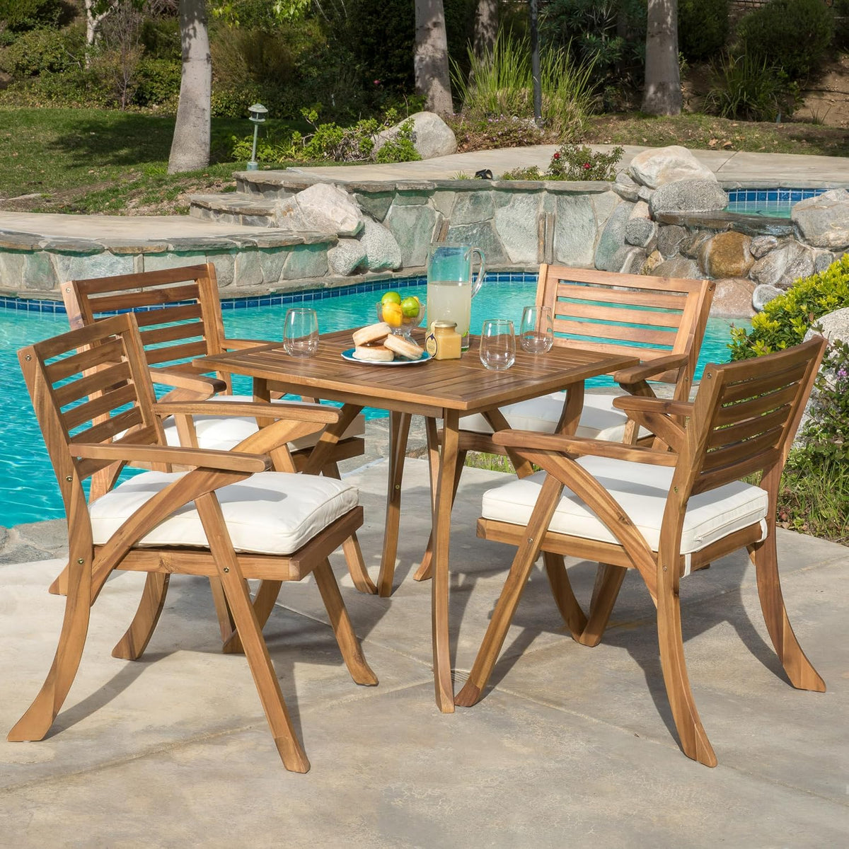 5‑Piece Acacia Wood Patio Dining Set
