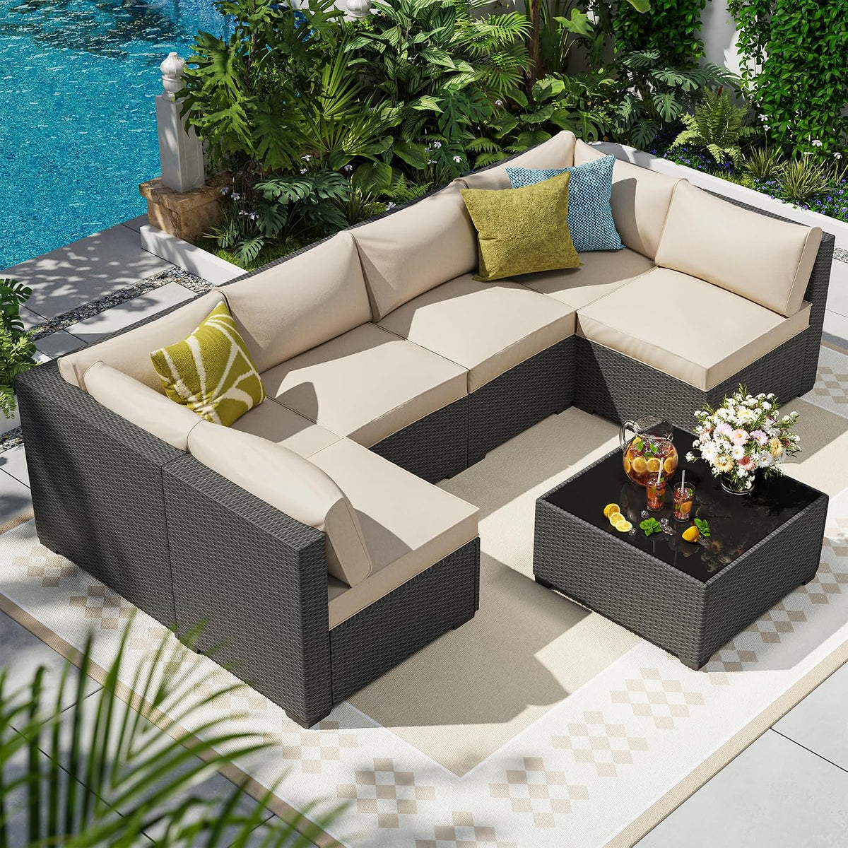 7‑Piece Modular Wicker Outdoor Sectional Set