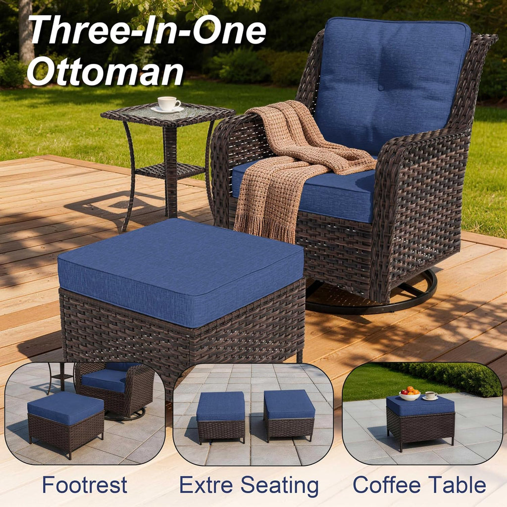 7‑Piece Dark Blue Wicker Patio Conversation Set
