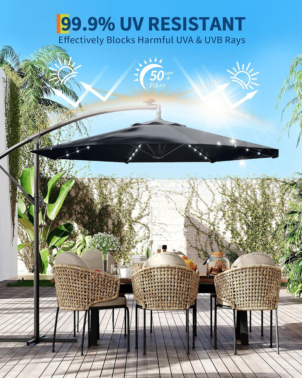 15FT Double‑Sided Solar LED Patio Umbrella
