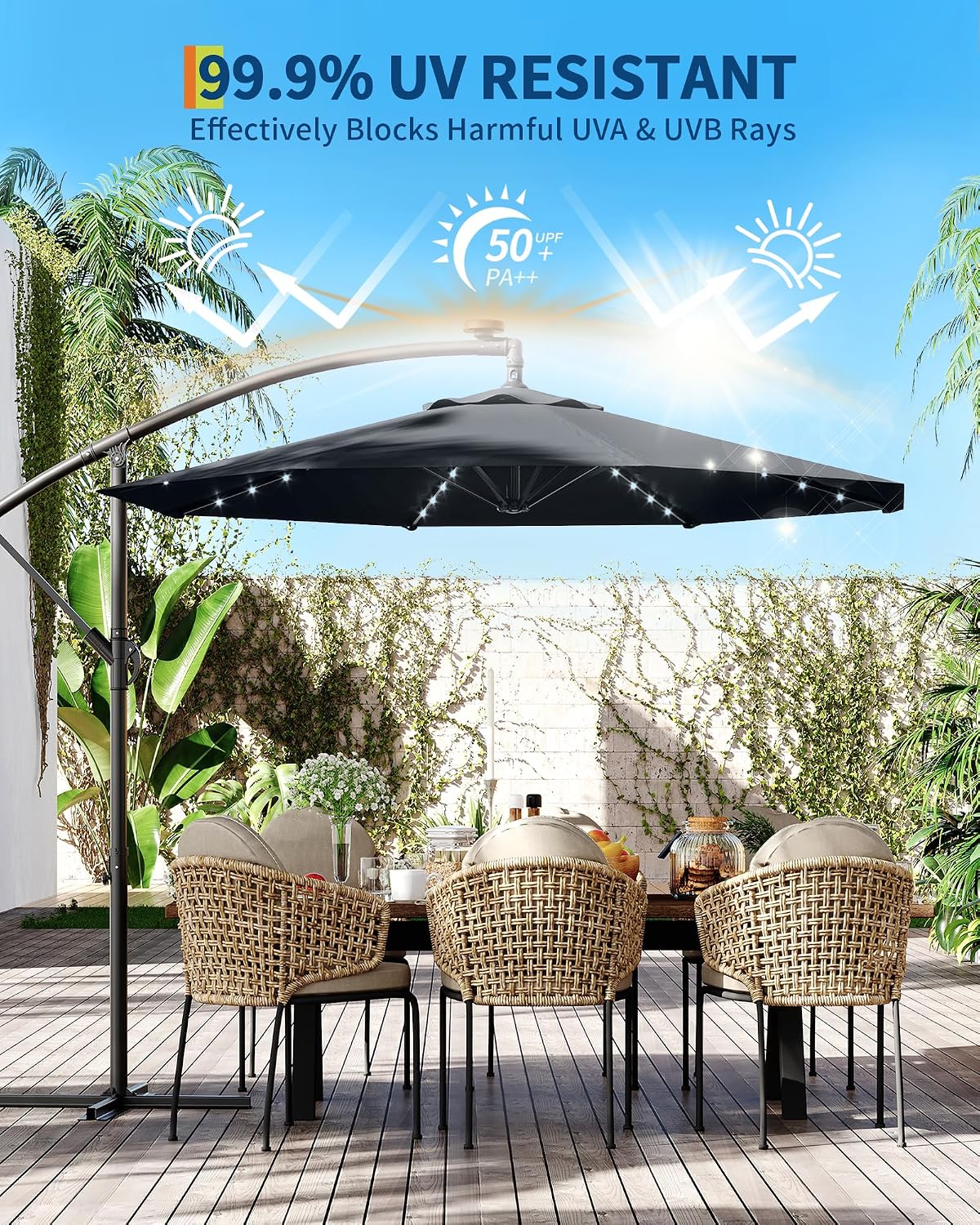 15FT Double‑Sided Solar LED Patio Umbrella