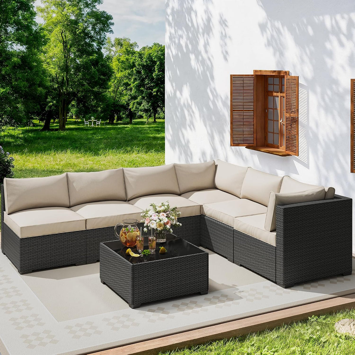 7‑Piece Modular Wicker Outdoor Sectional Set