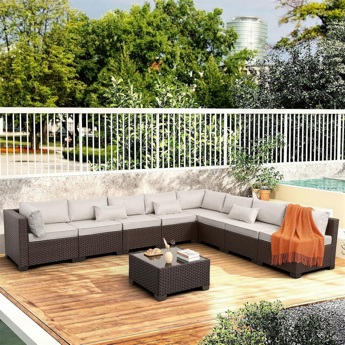 9‑Piece Brown HDPE Wicker Patio Furniture Set