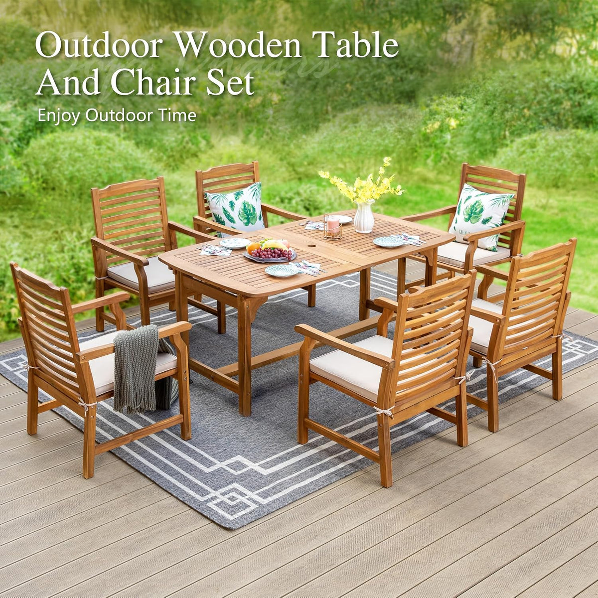 7‑Piece Expandable Wood Patio Dining Set