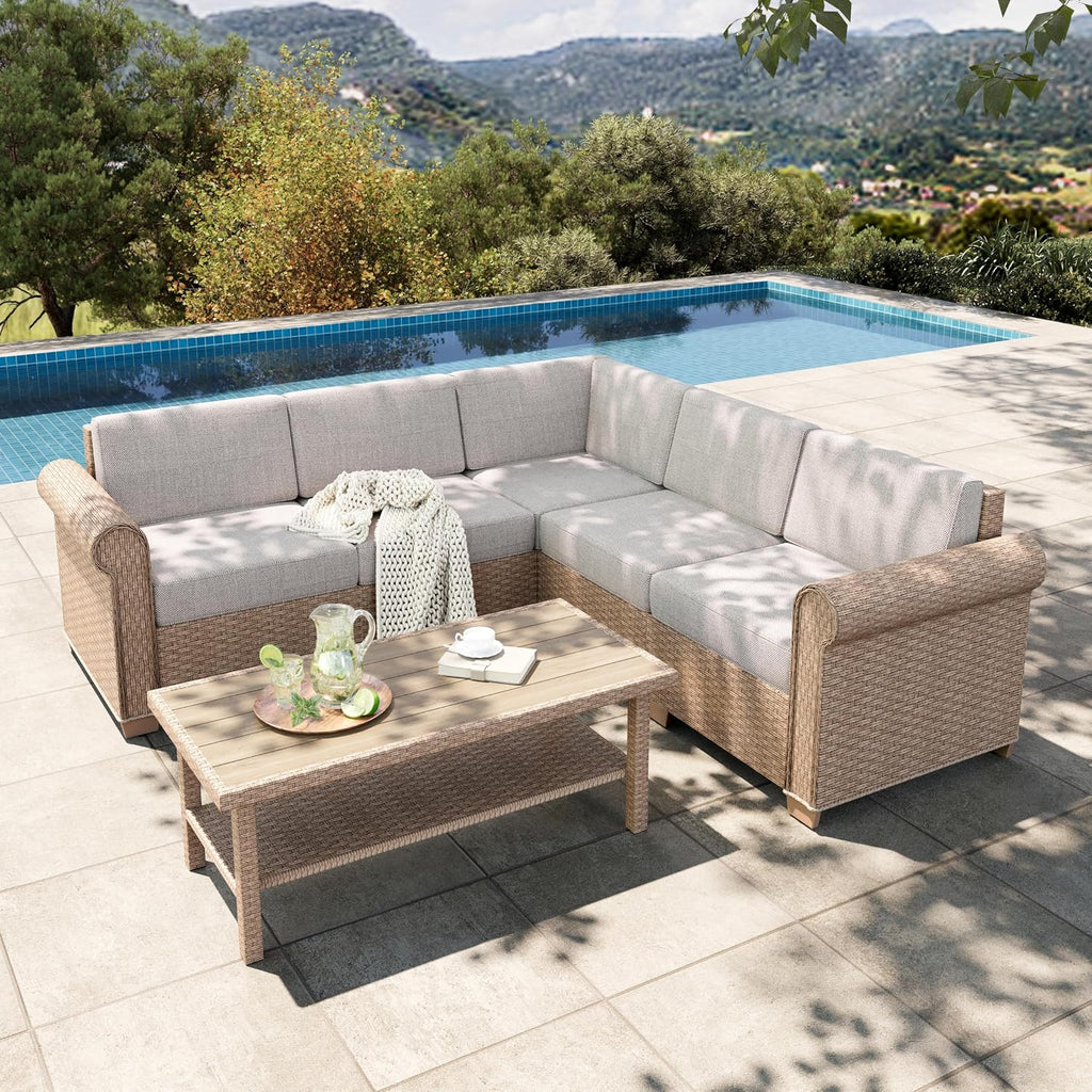 6‑Piece Beige Wicker Patio Furniture Set