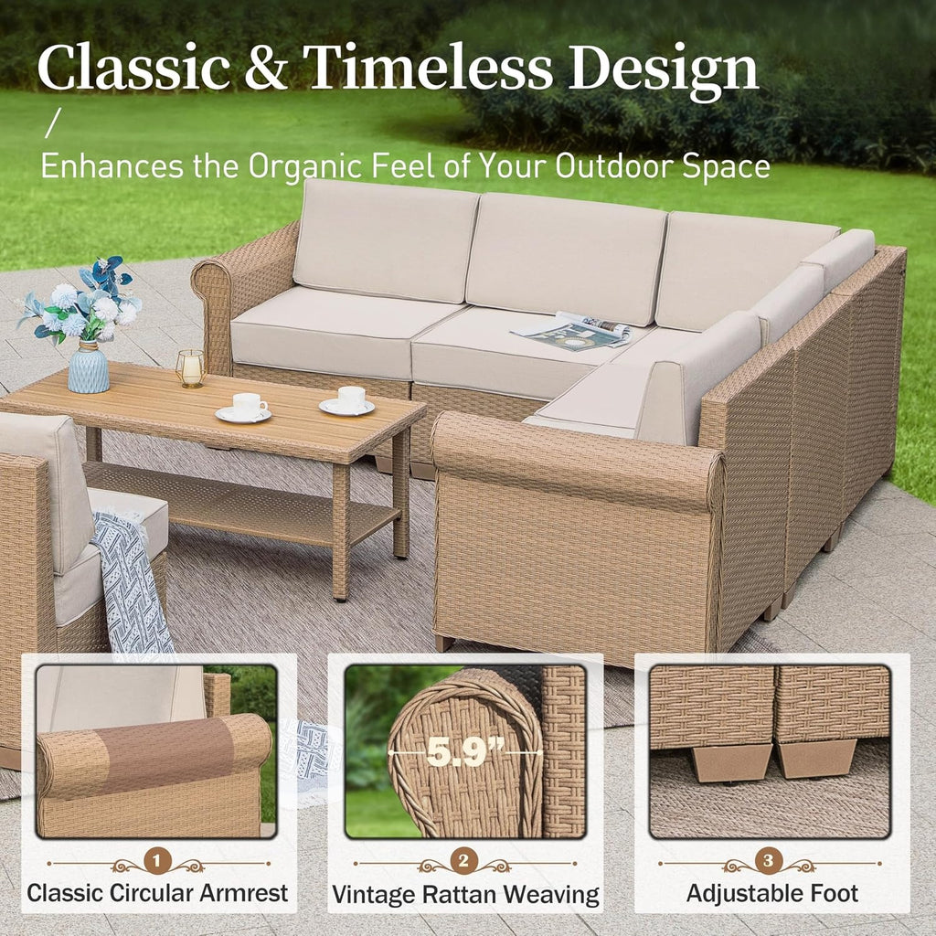 6‑Piece Beige Wicker Patio Furniture Set