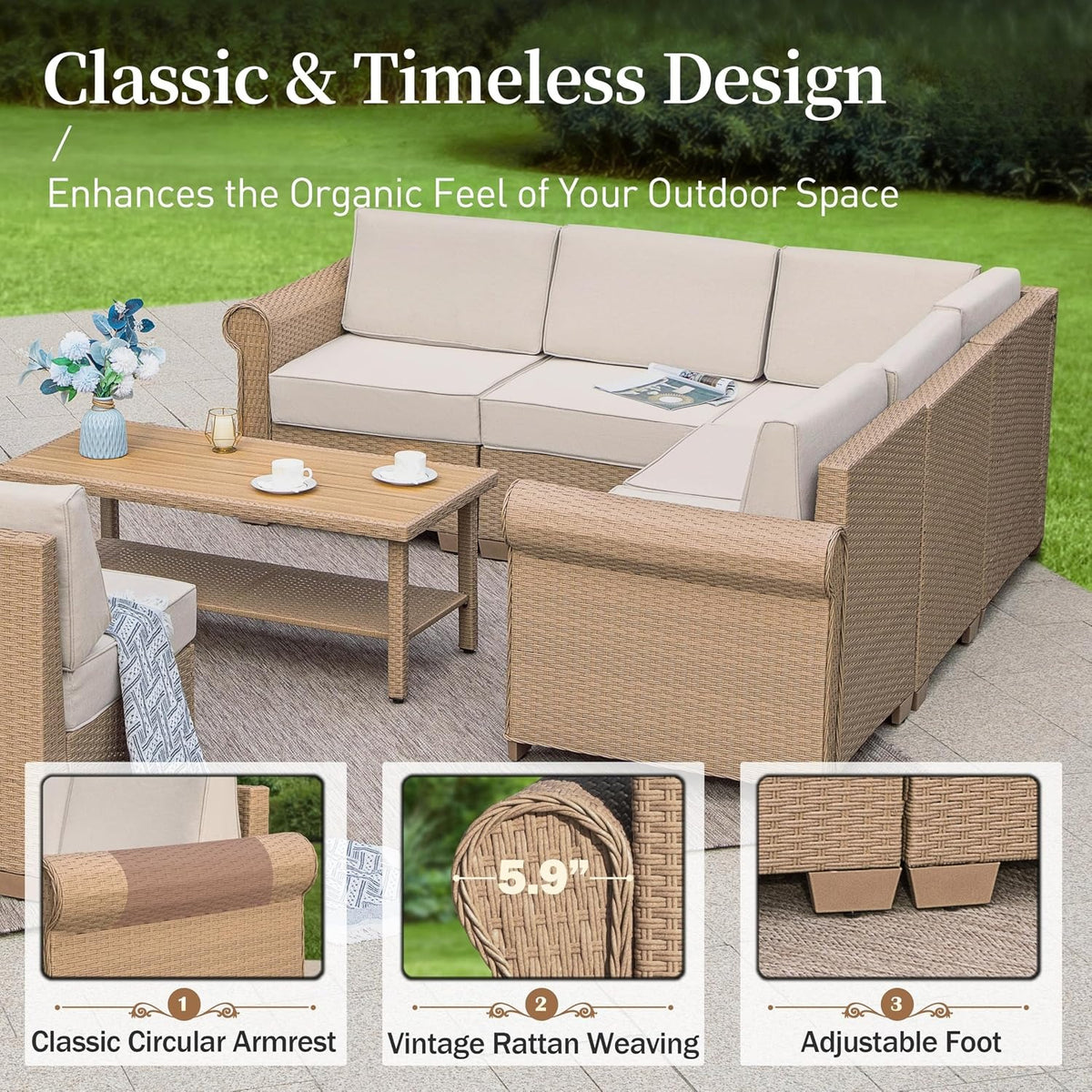 6‑Piece Beige Wicker Patio Furniture Set