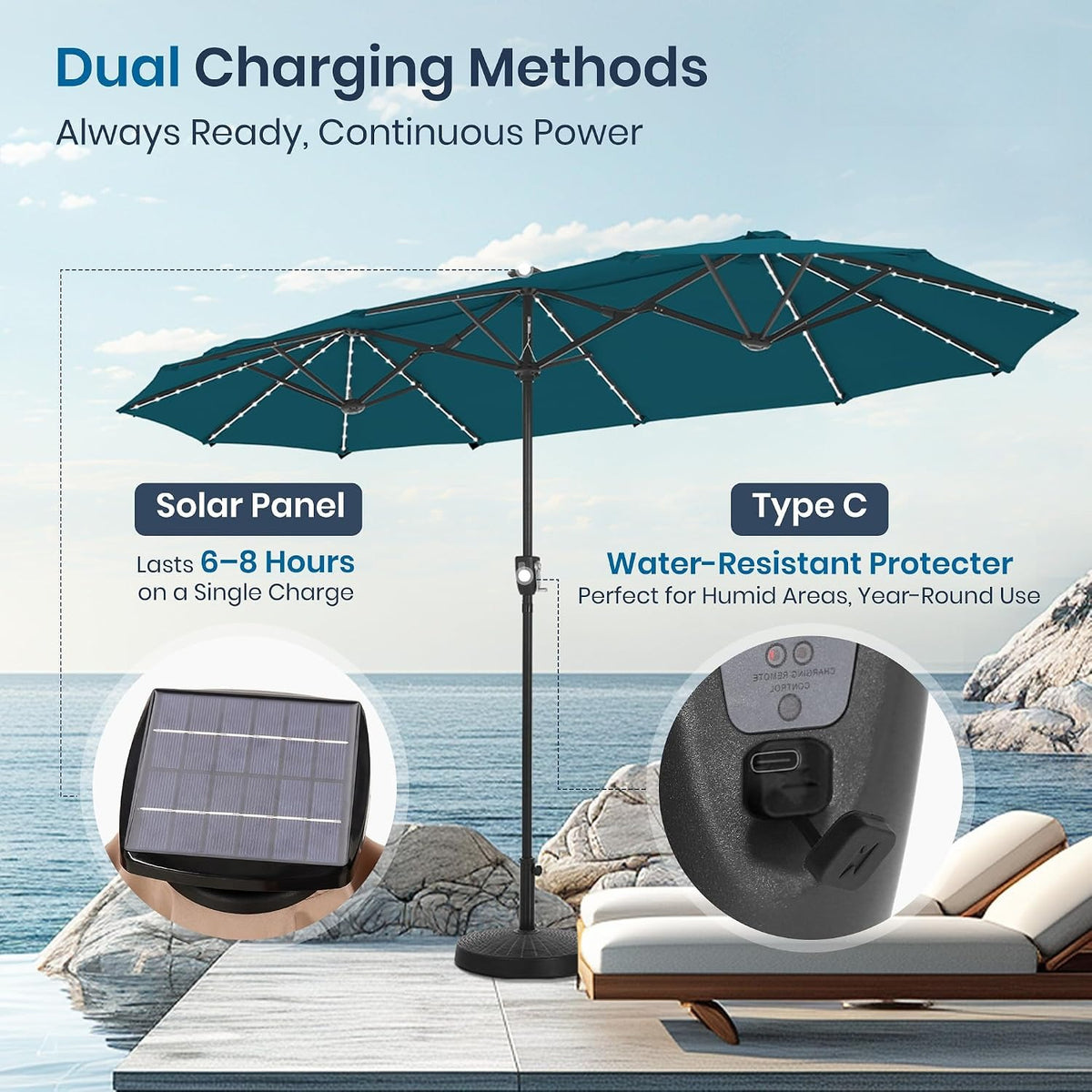 13FT Solar Color‑Changing Patio Umbrella